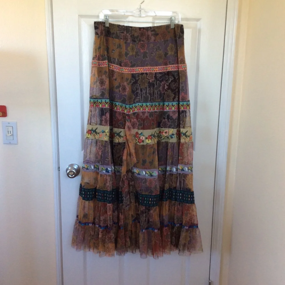 Johnny Was Boho Selva Mesh Tiered Maxi Skirt M - Picture 2 of 7